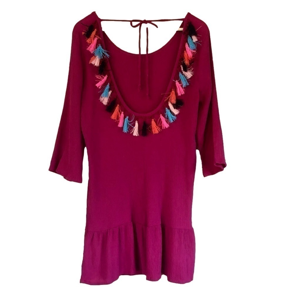 Xhilaration tassel trim open tie back scoop neck tunic top size large